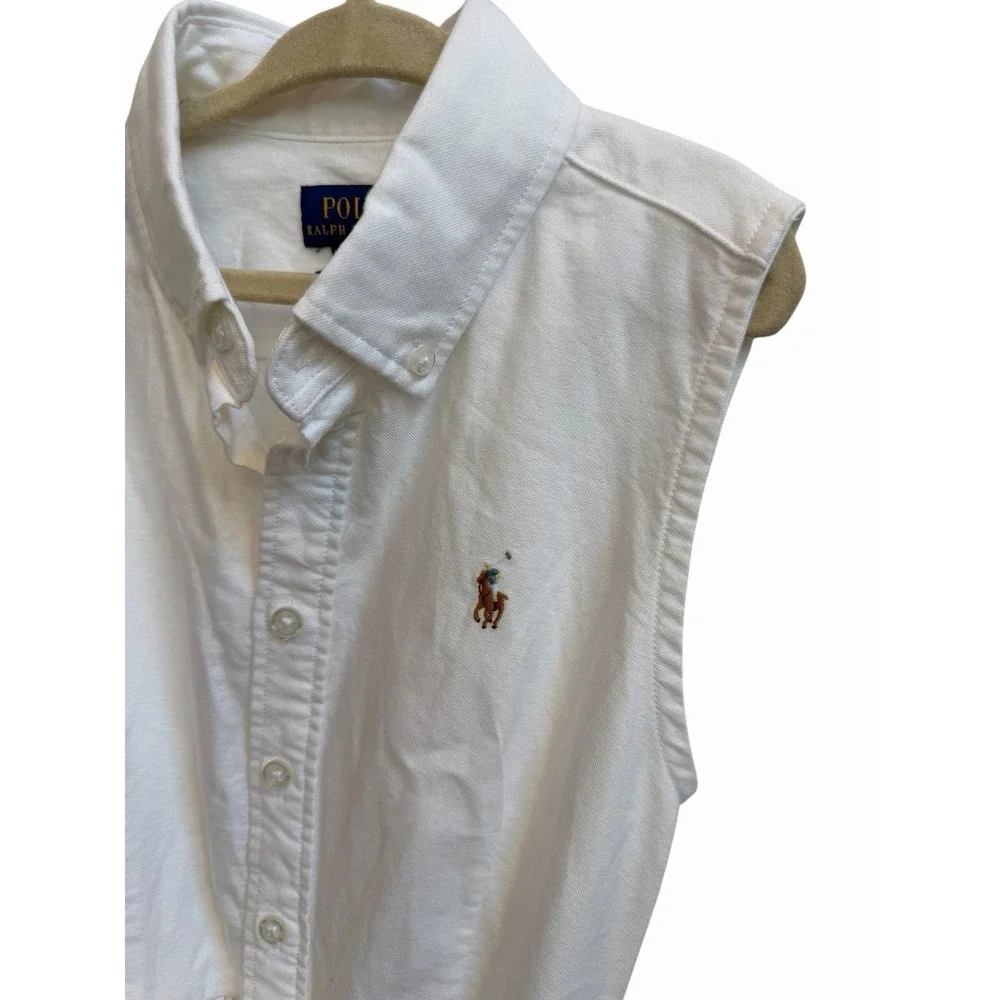 Ralph Lauren Girls Belted Cotton Oxford Shirtdress Sz 12 White Polo Dress NEW